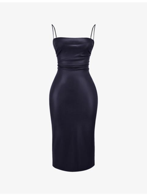 House of CB Jalena square-neckline faux-leather midi dress