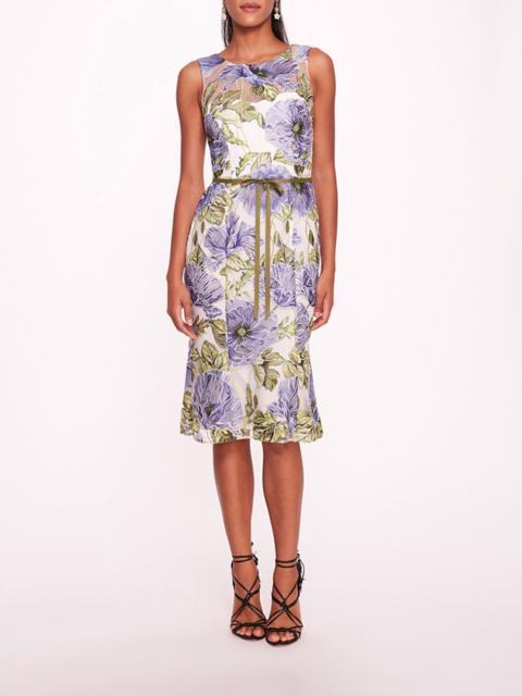 Marchesa EMBROIDERED TULLE MIDI DRESS