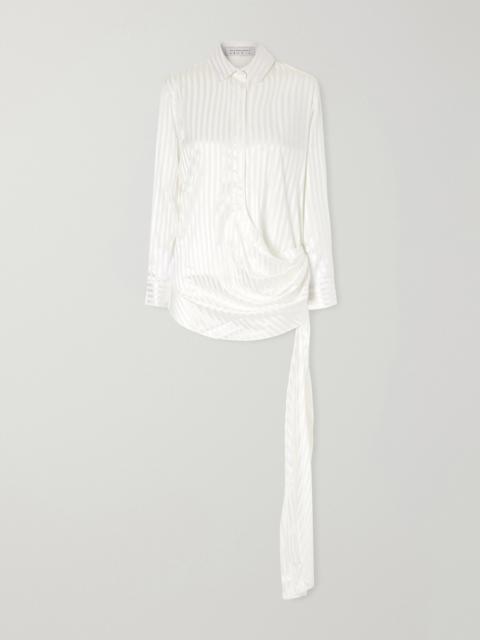 ABADIA Scarf-detailed Striped Stretch-silk Satin Blouse