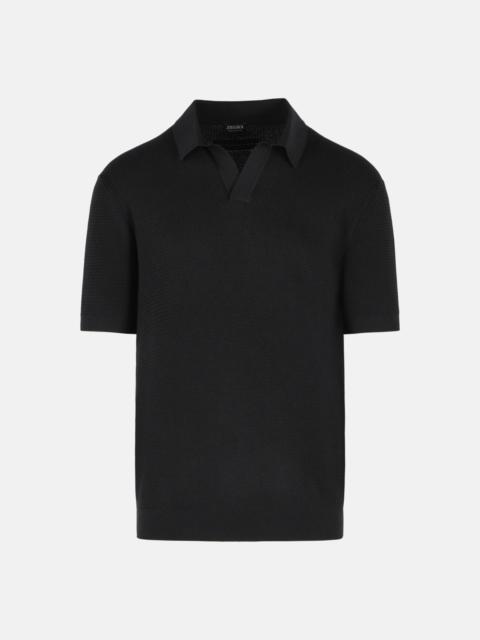 ZEGNA BLACK COTTON POLO SHIRT
