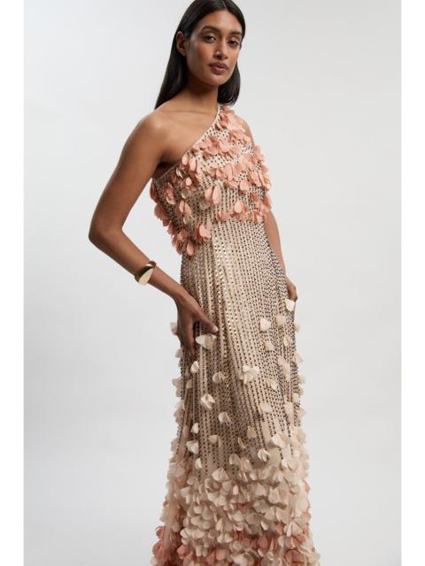 KAREN MILLEN Petite Floral Applique One Shoulder Woven Maxi Dress