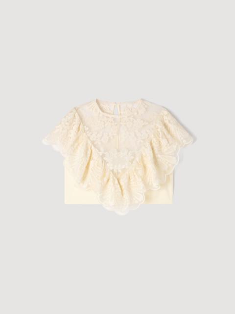 Sandro FLORAL GUIPURE CROP TOP