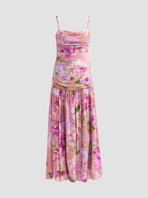 HEMANT & NANDITA Women's Floral Ruched Drop-Waist Maxi Dress - Coral