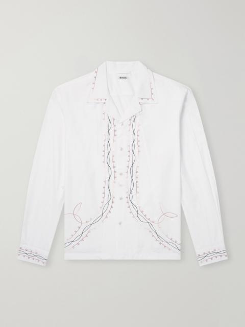 BODE Camp-Collar Embroidered Cotton-Poplin Shirt