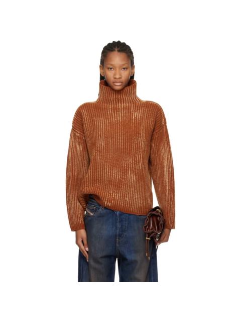 Diesel Brown Ribbed Wool Blend Funnel-Neck Sweater
