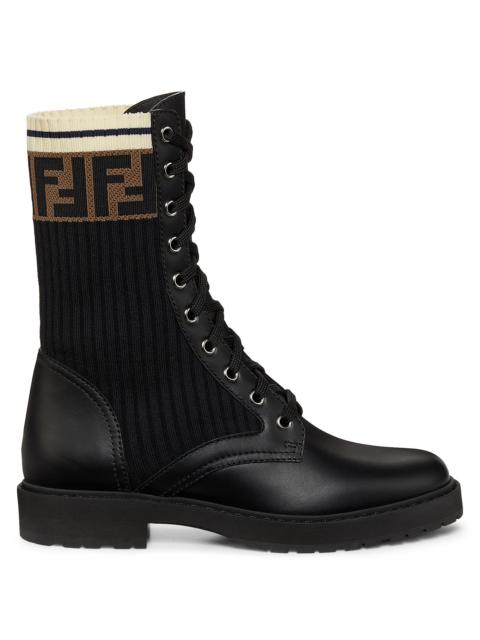 FENDI Women's Rockoko Leather & Knit Combat Boots - Black