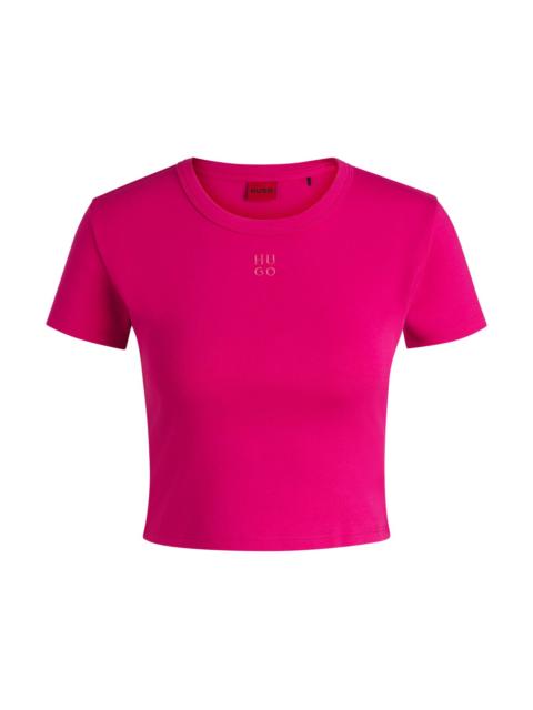 HUGO CROPPED SLIM-FIT T-SHIRT WITH STACKED LOGO