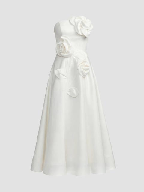 MAC DUGGAL Women's Floral Satin Strapless Midi Dress - Ivory