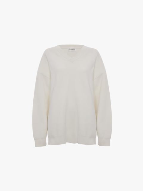 Victoria Beckham Relaxed Fit V-Neck Jumper In White