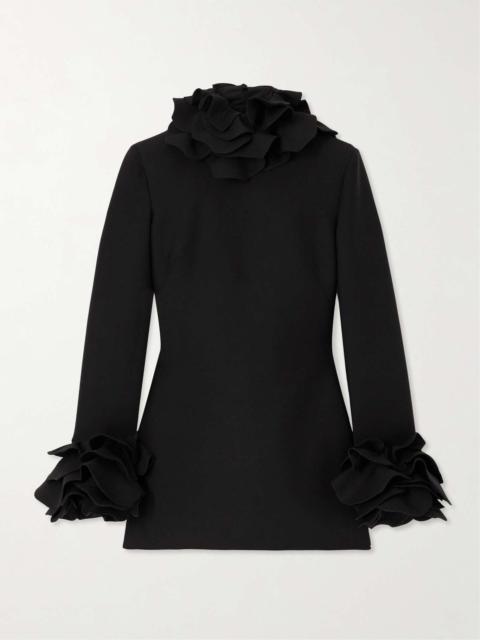 Valentino Open-back bow-embellished ruched virgin wool and silk-blend crepe mini dress