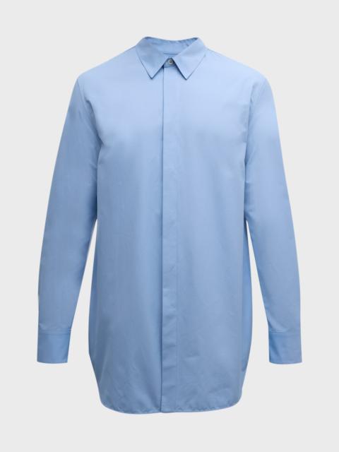 Men's Long Button-Down Solid Shirt