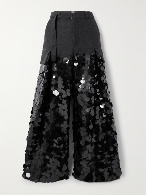 sacai Sequined Wool Wide-leg Cargo Pants