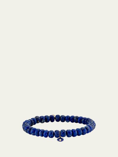SYDNEY EVAN 14K Yellow Gold Tiny Carved Lapis Evil Eye Charm on Lapis Rondelle Bracelet