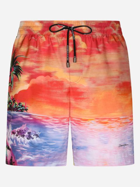 Dolce & Gabbana Mid-length swim trunks with Hawaiian print