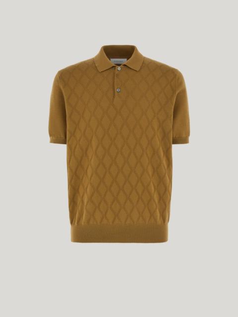 Canali SHORT-SLEEVE MUSTARD MERINO WOOL POLO WITH DIAMOND TEXTURE