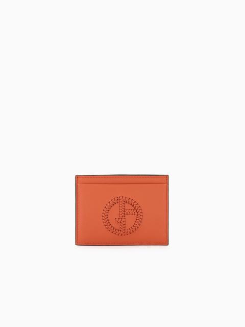 GIORGIO ARMANI Nappa leather card holder with embroidered logo