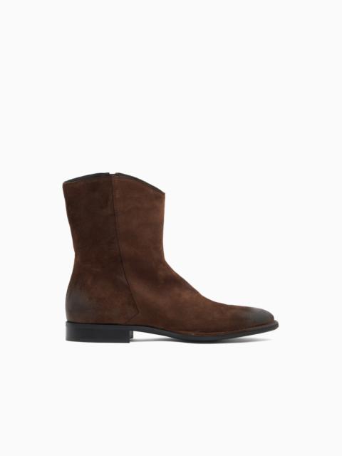 EMPORIO ARMANI OILED SUEDE ANKLE BOOTS WITH LEATHER LINING AND ROUNDED TOE