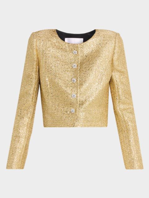 CAROLINA HERRERA Collarless Metallic Tweed Crop Jacket