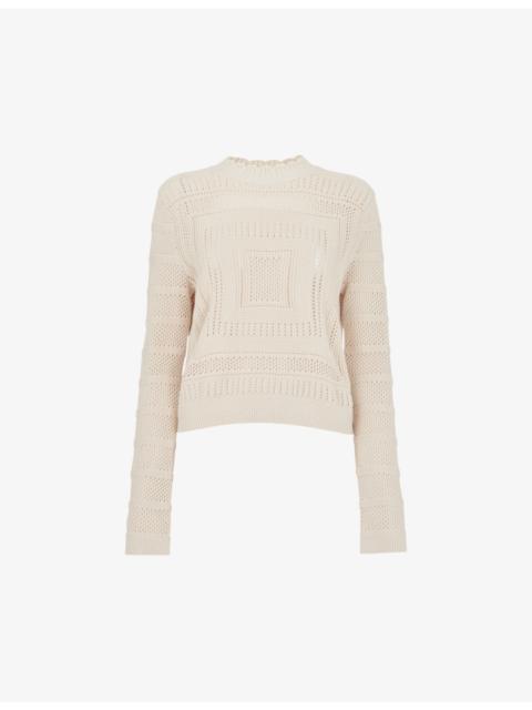 WHISTLES Scalloped-neck long-sleeve crochet jumper