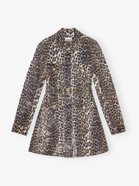 GANNI LEOPARD PRINT FOIL DENIM DRESS
