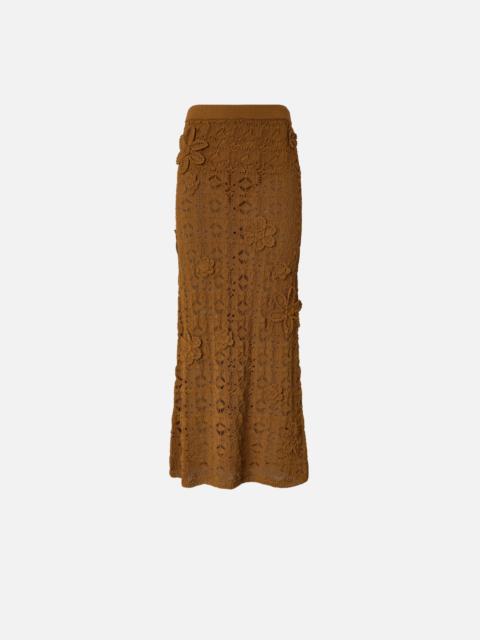 PINKO CROCHET-EFFECT MIDI SKIRT WITH APPLIQUÉ FLOWERS