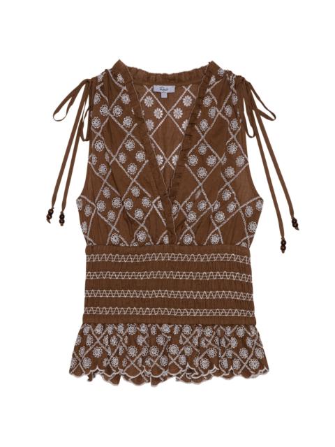 Rails Women's Rizzo Eyelet Cotton Top - Cocoa Daisy Embroidery