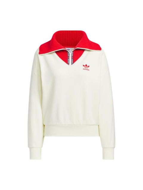 adidas (WMNS) adidas Originals x Feifei RUAN Crewneck Zip Up Sweatshirt 'White Red' JE1606