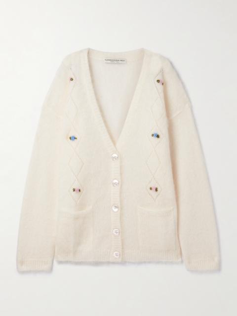 Alessandra Rich Embroidered Pointelle-knit Mohair-blend Cardigan