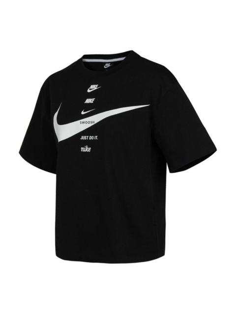 Nike (WMNS) Nike Logo Printing Loose Round Neck Short Sleeve Black DJ1128-010