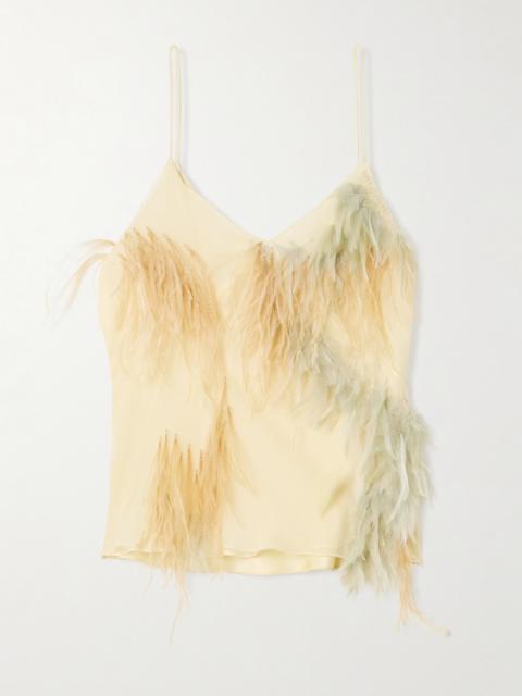 SHARON WAUCHOB Feather-trimmed Tulle And Satin Camisole