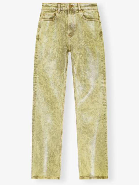 GANNI YELLOW FOIL OVERDYED DENIM JEANS