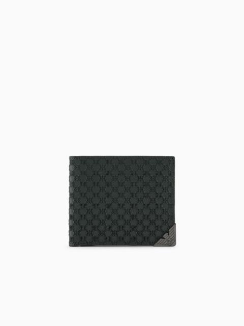 EMPORIO ARMANI Leather coin-pocket wallet with all-over embossed pattern