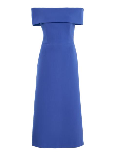 CAROLINA HERRERA Off-The-Shoulder Bi-Stretch Wool Tailored Dress blue