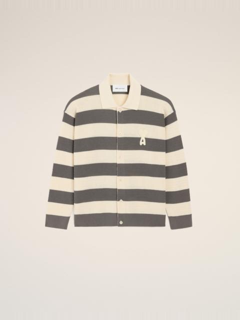 AMI Paris WHITE AND BROWN COTTON AMI DE COEUR CARDIGAN