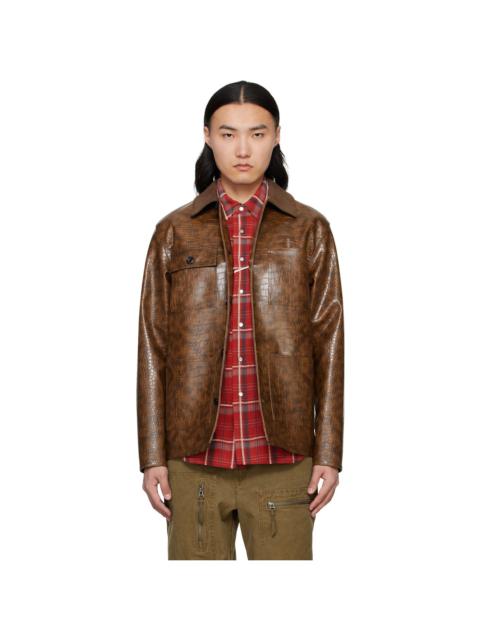 Brown Work Faux-Leather Jacket