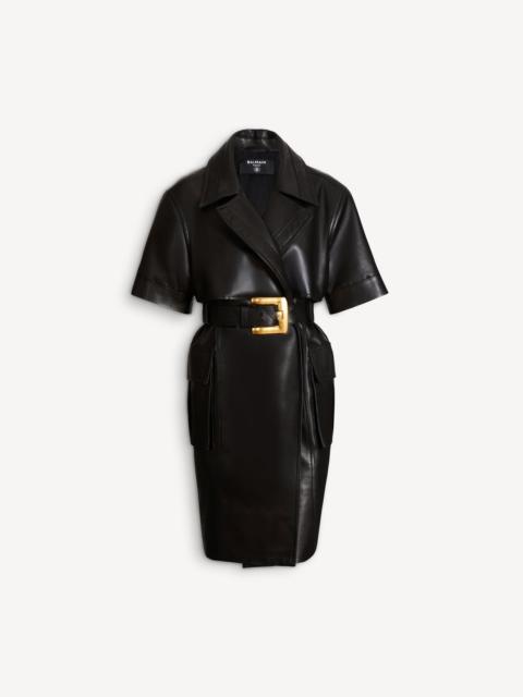 Balmain Belted lambskin leather dress