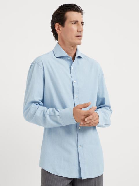 Denim-effect chambray basic fit shirt with spread collar