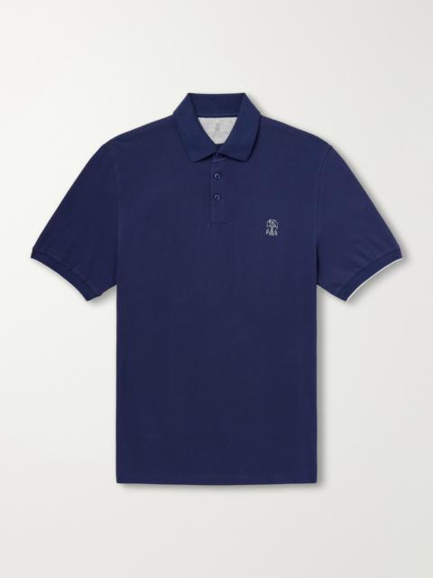 Brunello Cucinelli Logo-Print Cotton-Piqué Polo Shirt