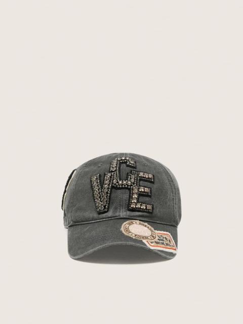 Golden Goose Anthracite baseball cap with black crystal “V.C.E.” patch and heritage patches