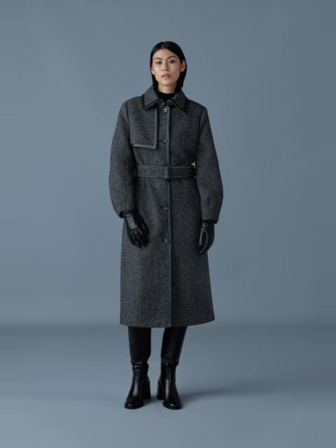 MACKAGE ZEVA-HB Long wool herringbone trench with leather detail