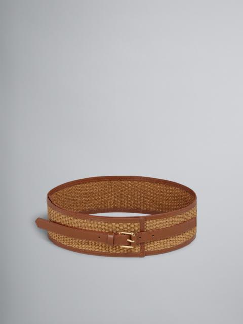 BROWN LEATHER AND RAFFIA BELT