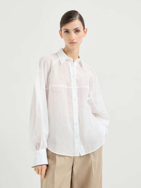 Brunello Cucinelli Striped cotton organza shirt with monili