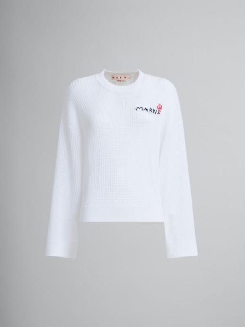 Marni WHITE COTTON CROCHET JUMPER WITH MARNI MENDING