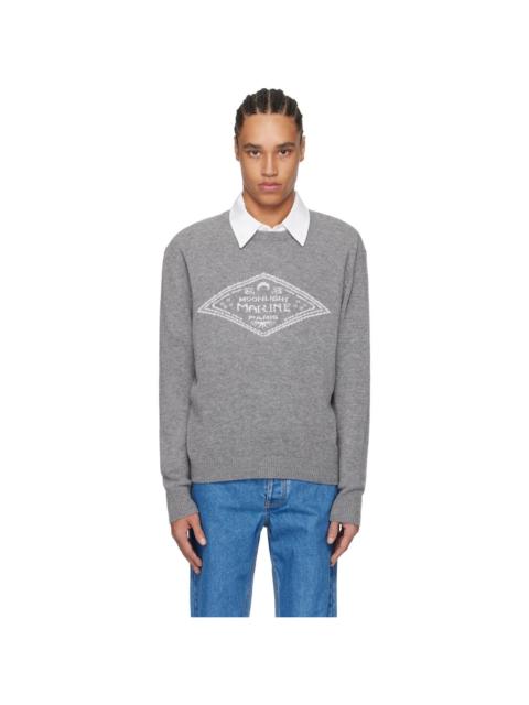 Marine Serre Gray Clean Wool Knit Crewneck Sweater