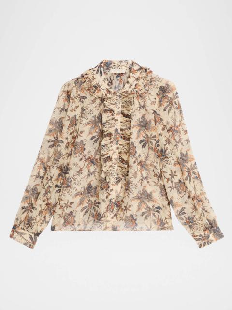 ULLA JOHNSON Nina Metallic Fil-Coupe Chiffon Ruffle Button-Down Blouse