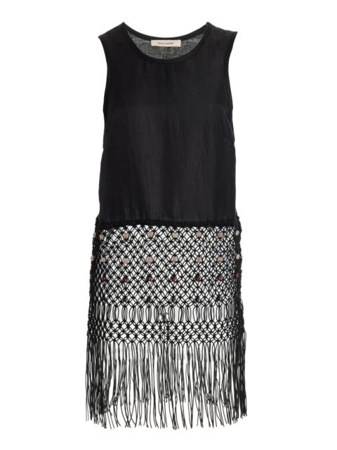 WALES BONNER Vision Macrame-Fringed Cotton-Linen Top black