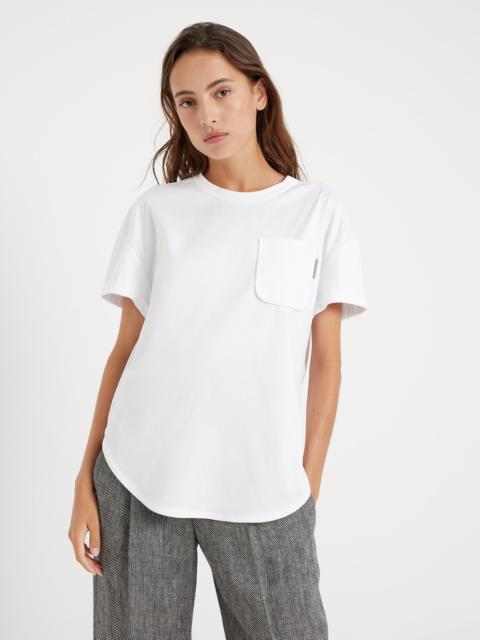 Cotton jersey T-shirt with shiny tab