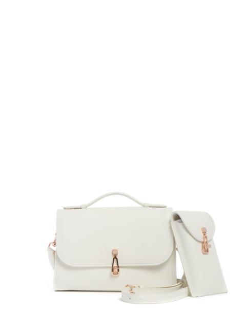 Medium Leonora Flap Bag in Ivory Textured Leather