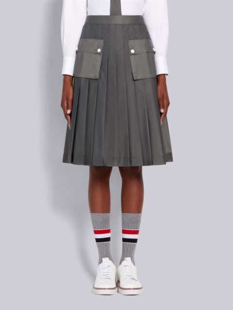 Thom Browne Silver Sheer Ripstop Cargo Pocket Knee Length Pleated Skirt