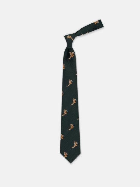 J. PRESS MADE-IN-ENGLAND GREEN FLYING PHEASANT WOOL/SILK TIE
